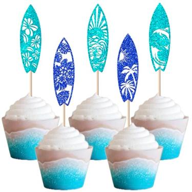 Imagem de Rsstarxi 40 Pack Surfboard Cupcake Toppers Swimming Pool Birthday Decorations Beach Surfboard Cupcake Picks for Summer Hawaii Beach Themed BirthdayBaby Shower Party Cake Decoratios
