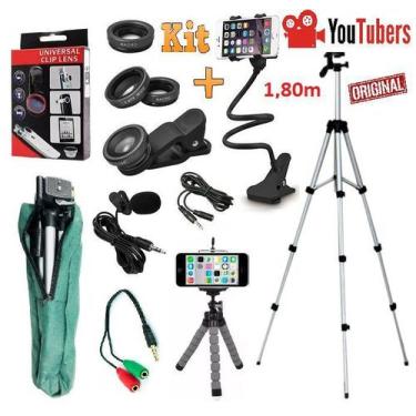 Imagem de Kit Youtuber Microfone Lapela + Tripé 1,80m Para Câmera Celular Univer