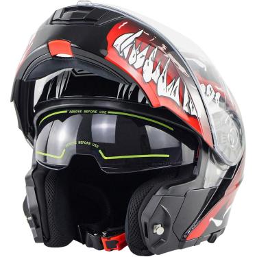 Imagem de Capacete Dianteiro Flip Up Da Motocicleta Com Viseira Solar Dupla, Capacetes Flip-up Modulares Capacete De Motocicleta Aprovado Pela Ece Capacete De Choque Integral, F, XXXXL(65-66cm)