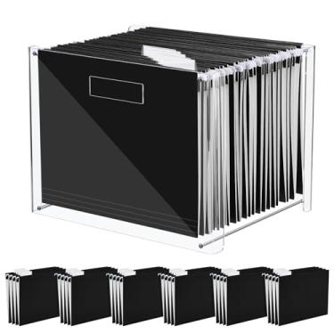 Imagem de Dispowreath 24 pastas de arquivos suspensas com organizador de acrílico para carta/a4 caixa de armazenamento de arquivos transparente com alças para uso doméstico e escritório (preto, clássico)