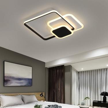 Imagem de Luzes De Teto De Montagem Embutida Sala De Jantar Quarto Lâmpada Regulável Com Controle Remoto, Design Quadrado Moderno Luminária De Sombra Acrílica Para Iluminaçã, Black, L42*W42cm