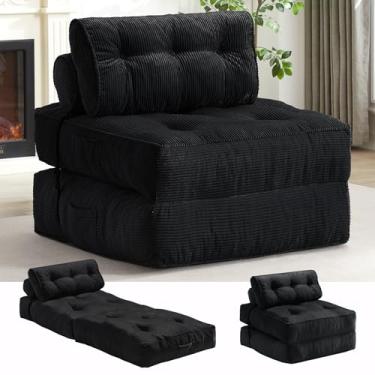 Imagem de ONBRILL Sofá cama dobrável, cadeira conversível para adultos, veludo cotelê portátil 4 em 1 cadeira dobrável para espreguiçadeira, sofás para sala de estar, solteiro, preto