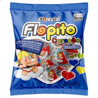 Imagem de Pirulito Coração Flopito Colorido sabor Frutas Pacote de 500g com 50 u