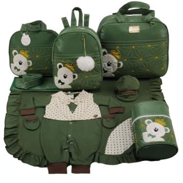 Imagem de Kit bolsa maternidade 5 peças urso imperador verde militar + saida mat