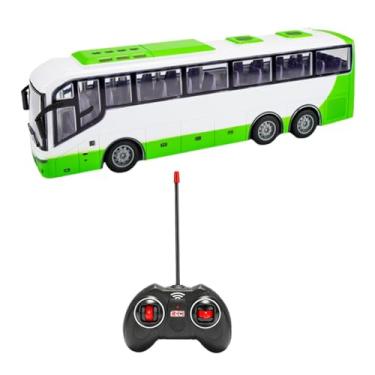 Imagem de MERIGLARE Ônibus de controle remoto 1/30 com luzes e pneus de borracha para crianças, Branco Verde