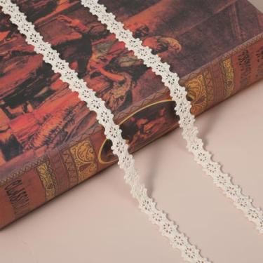 Imagem de Ymapinc Fita de renda de algodão vintage de 10 metros, acabamento fino de renda de crochê de 0,4 pol. (1 cm), fita branca marfim para casamento nupcial, materiais de artesanato de scrapbook