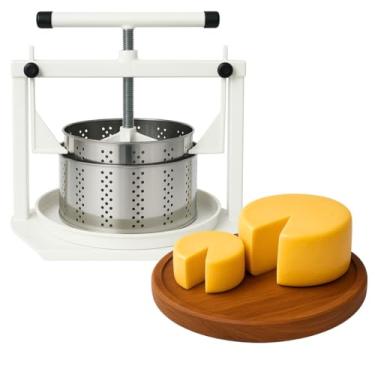 Imagem de Kit Prensa Queijo Caseira Artesanal + 2 Formas de Queijo Minas Frescal Inox Redonda 500g e 1kg + Tampas e Reservatório
