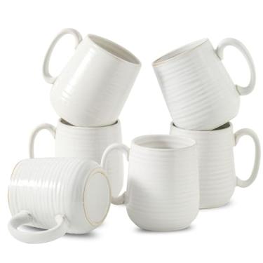 Imagem de Hasense Conjunto de 6 canecas de café, xícaras de café de cerâmica com alça para escritório em casa, xícara de chá de 340 g para café, latte, cacau quente, lavável na lava-louças e micro-ondas, branco