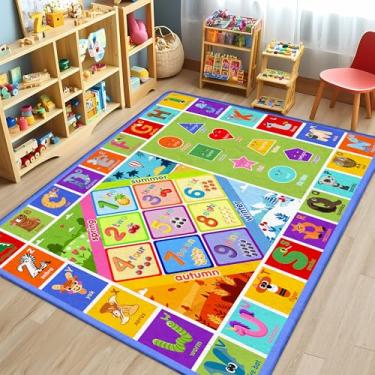 Imagem de Tapete educativo infantil – 1,8 m x 1,8 m, números, alfabeto com animais, cores e formas, tapete para crianças pequenas e pré-escolares – Tapete de aprendizagem macio antiderrapante para berçário e