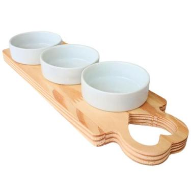 Imagem de Jogo Tábua de Servir Petiscos Molhos e Caldas Porcelana e Pinus - Anti