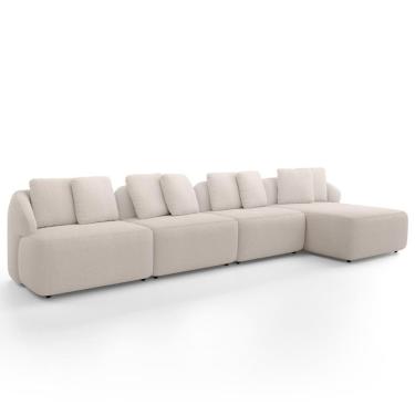 Imagem de Sofá 5 Lugares Com Chaise Direito Sala Living 394cm Arlo F04 Veludo Bege - Lyam Decor