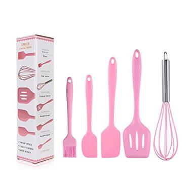 Imagem de Dioche Conjunto de Espátula de Silicone, 5pcs Silicone Spatula Silicone Kitchen Utensils Set Baking Tool Bolo Decoration for Home Bakery (Conjunto de 5 peças rosa)