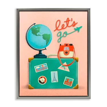 Imagem de Stupell Industries Let's Go Travel Suitcase Gray Framed Floater Canvas Wall Art Design por Jilly Jack Designs, 78 x 63 cm