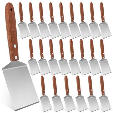 Imagem de 20 peças de biscoito pequeno brownie pá de pizza espátula de aço inoxidável para servir bolo, espátula triangular, cabo de madeira, pá para sobremesas, torta de pizza, bolo, biscoito (estilo completo)