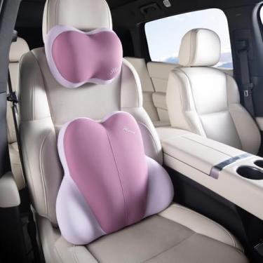 Imagem de FLORICH Apoio lombar com encosto de cabeça de carro, almofada traseira para cadeiras, travesseiro de encosto de cabeça para carro, almofada ergonômica de espuma viscoelástica ultrafina para cadeira de