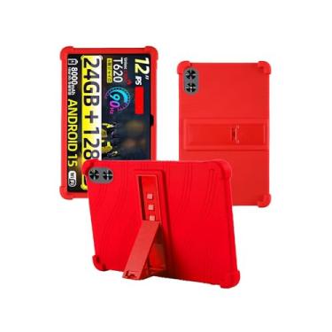Imagem de Capa para tablet SVITOO P12 Android 15 de 12 polegadas, capa protetora de borracha leve à prova de choque, capa protetora de silicone macio ajustável para crianças, vermelha