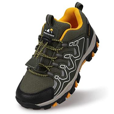 Imagem de UOVO Tênis para meninos, meninos, meninos, tênis de corrida à prova d'água, para caminhada, atlético, ao ar livre, antiderrapante (meninos pequenos/grandes), Cáqui/amarelo, 12.5 Little Kid