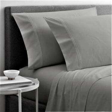 Imagem de Cottingon Lençóis de solteiro de 4 peças, 100% algodão egípcio extra longo, conjunto de lençóis de campismo macio, serve para colchão de beliche RV de até 40 cm de profundidade 99 x 199 cm, cinza