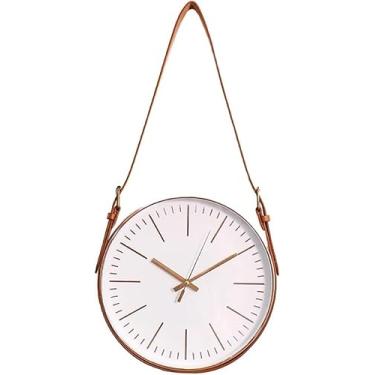 Imagem de Pendurado Relógio De Parede Com Cinto De Couro Silencioso Quartzo Relógio De Parede Moderno Decorativo De Parede Não Tique-taque Relógio Sala De Estar Escritório, A, Gold