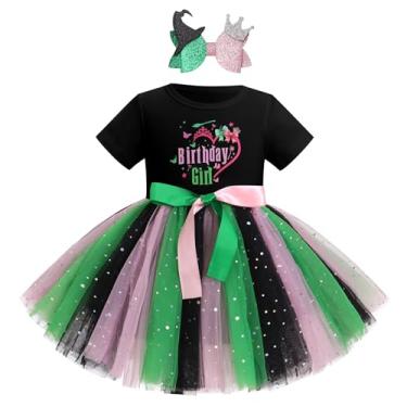 Imagem de AWIBMK Vestido de aniversário com tema de bruxa, faixa de cabeça, foto de bolo, roupas de festa de Halloween, vestido de princesa de tule arco-íris, Preto, 12-18 Months