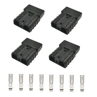 Imagem de Makufitcar 4 pacotes de bateria preta 50A conexão rápida cabo de desconexão conector de liberação rápida com 4 peças 6AWG teminais para veículos elétricos, guindastes, barco, guincho, reboque