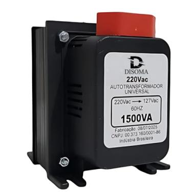 Imagem de Transformador de Voltagem Bivolt 1500VA Disoma – 110V para 220V e 220V para 110V, com Protetor Térmico e Acabamento Metálico Suporta até 850W