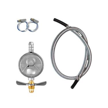 Imagem de Kit Mangueira Malha Aço 3M Registro 2Kg Botijão Gás Cozinha - Aliança