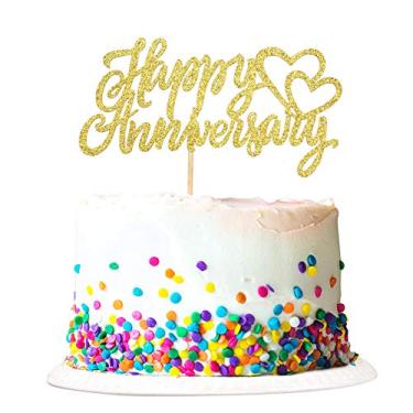 Imagem de Keaziu Topo de bolo dourado com glitter para feliz aniversário empresa aniversário festa de aniversário decoração suprimentos festa celebração festa