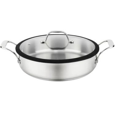 Imagem de MAGEFESA Balanceie a frigideira de aço inoxidável de 28 cm com tampa, adequada para todos os tipos de cooktops, incluindo indução, lava-louças e forno, até 93 °C