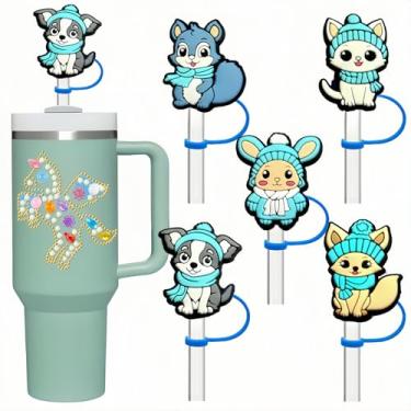 Imagem de YKIAMGH Topos de palha para copo Stanley de 850 g e copos de 1,134 g | Pacote com 5 capas de canudo reutilizáveis de silicone à prova de poeira | Acessórios bonitos para presentes de fitness ao ar