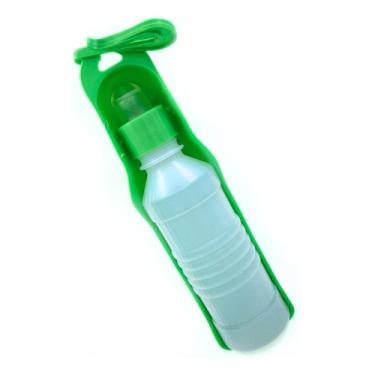 Imagem de Bebedouro Portátil Pet Garrafa De Água 500ml Para Cachorros Viagem Caminhada Carro Passeio Com Alça Verde