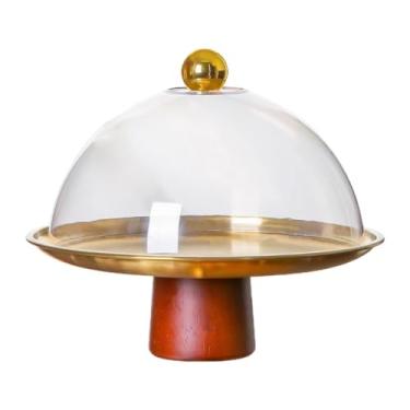 Imagem de ＫＬＫＣＭＳ Suporte para bolo com tampa, suporte para bolo, organizador de biscoitos e utensílios de mesa multifuncional, bandeja para, cobertura em cúpula, Ouro 20x18cm