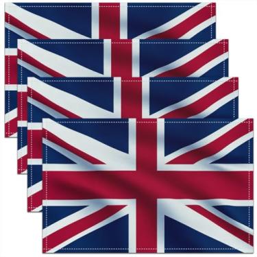 Imagem de Erosebridal Jogo americano Union Jack 30,5 x 45,7 cm, conjunto de 4 tapetes retrô com bandeira do Reino Unido, para crianças, meninos e meninas, tapetes de mesa vintage de Londres resistentes ao