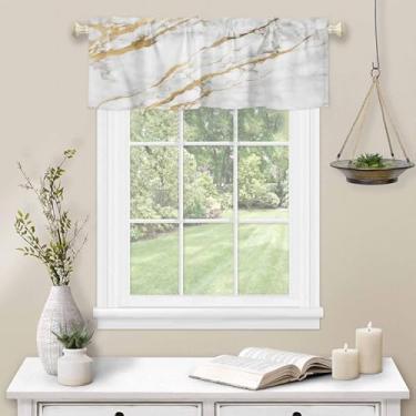 Imagem de Cortina de cozinha de mármore de ouro branco para janela moderna de mármore com bolso para varão de cozinha, tratamento de janela para quarto, sala de estar, 137 x 45 cm