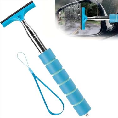 Imagem de Rodo de espelho lateral retrátil para rodo de janela de carro, mini acessórios de espelho retrovisor de aço inoxidável e cabeça de borracha, compacto para visibilidade de dia chuvoso, mini esfregão