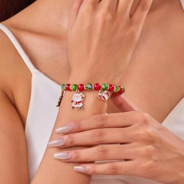 Imagem de Pulseiras de Natal com contas com berloques para mulheres, pulseiras de batida, joias de Natal, decorações de árvore de Natal, presentes, acessórios