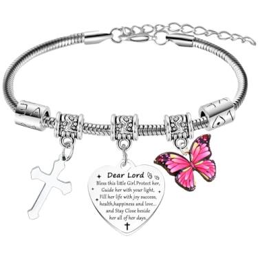 Imagem de Presentes religiosos para mulheres, pulseira com pingente cristão, presentes de batismo, presente de primeira comunhão para afilhada, one size, Aço inoxidável, Sem Pedra Preciosa