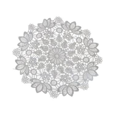 Imagem de Placemat Toalha de mesa branca feita à mão com bordado de flores e crochê (25 cm-5)
