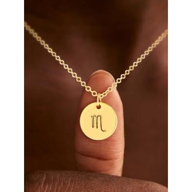 Imagem de Colar de ouro, moeda, disco, zodíaco, 12, constelação, estrela, gravado, horóscopo, signo de astrologia, pingente de astrologia, corrente banhada a ouro 14K, joia simples personalizada, Medium, Latão
