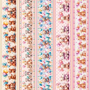 Imagem de Tecido Tricoline Digital Barrado Ursinhos (Urso) Infantil - Coleção Es