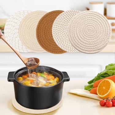 Imagem de Conjunto de 5 suportes de panelas de mesa de bancada, conjunto de 5 trivets de 17 cm para pratos quentes, conjunto de pegador de panela para cozinha GD02