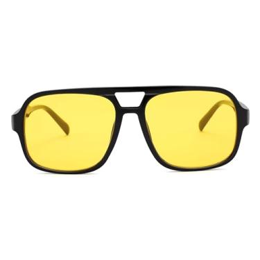 Imagem de Óculos de sol para mulheres, homens, clássicos, anos 70, vintage, moderno, quadrado, aviadores retrô, Preto, amarelo, 56MM