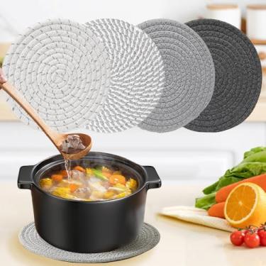 Imagem de Conjunto de 4 suportes de panelas de mesa de bancada, conjunto de 4 trivets de 17 cm para pratos quentes, conjunto de pegadores de panela quentes para cozinha GD02