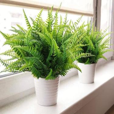 Imagem de 3 peças decorações artificiais de plantas de samambaia de plástico falso simulação de folhas de vegetação decoração de mesa de jardim para casa (3 peças)