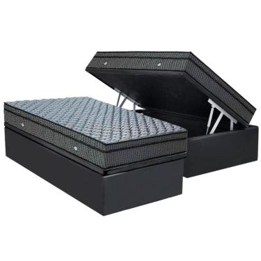 Imagem de Cama Box Baú Solteiro: Colchão Molas Ensacadas Ortobom Orthotel Luxo + Base Crc Suede Gray (88x188)