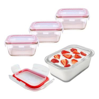 Imagem de Kit 3 Pote De Vidro Tampa Hermética Marmita Fit Colorido C/ Travas 150