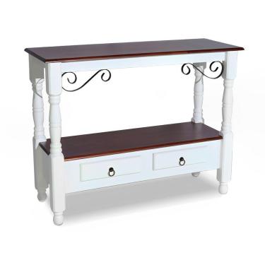 Imagem de Aparador Para Sala Rústico Com 2 Gavetas Pés Torneados - Branco Laca E Tampos Castanho Envelhecido