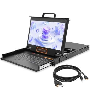 Imagem de Kinan Console Kvm de Montagem Em Rack 17,3 "Full Hd 1080P - Hdmi Kvm de Porta Única com Monitor de Montagem Em Rack de 17,3" e Touchpad de Teclado, 20,69" de Profundidade, Gaveta Kvm Lcd 1U 1920 X 108