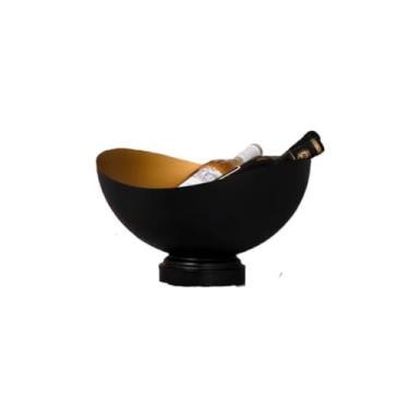Imagem de Balde de gelo de aço inoxidável bicamada preservação do calor isolamento frio bonito KTV champanhe vinho tinto cerveja gelo bloco de gelo balde comercial (preto, curvado)