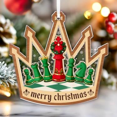 Imagem de ZAGKOO Enfeite de Natal de xadrez – Coroa de acrílico e design de peça de xadrez, para jogadores de xadrez, treinadores ou amantes de jogos, decoração exclusiva de árvore de jogo de tabuleiro